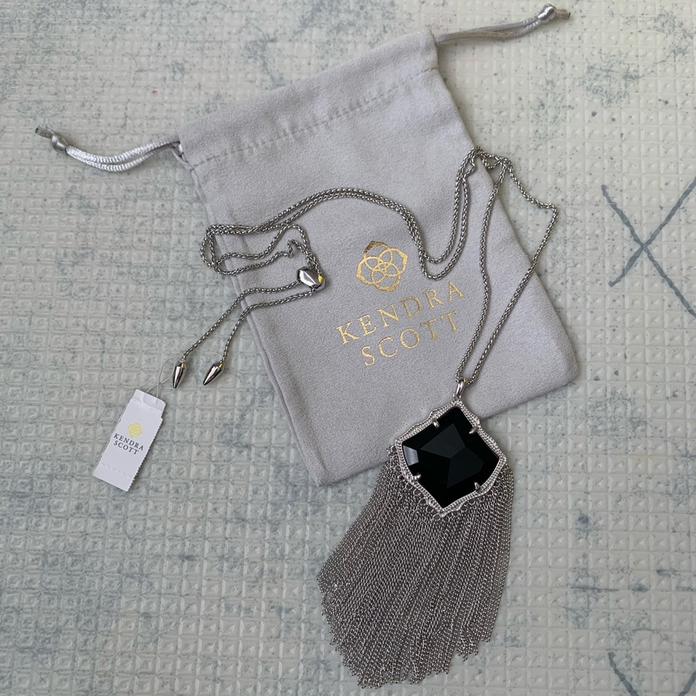 Kendra Scott Kingston silver long black pendant necklace